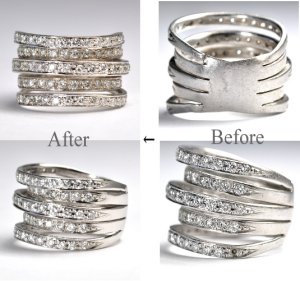 指輪の切れ直しと石入れ修理