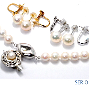 パールネックレス金具交換とパールイヤリングをピアス加工